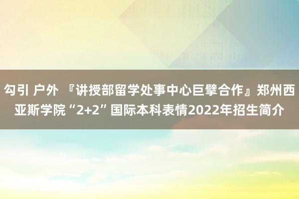 勾引 户外 『讲授部留学处事中心巨擘合作』郑州西亚斯学院“2+2”国际本科表情2022年招生简介